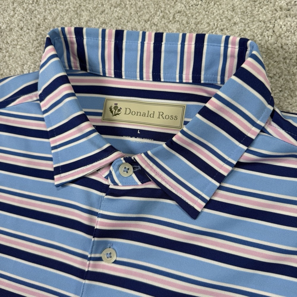 Donald Ross Golf Polo Shirt‎ Mens L Striped Performance Stretch Wicking